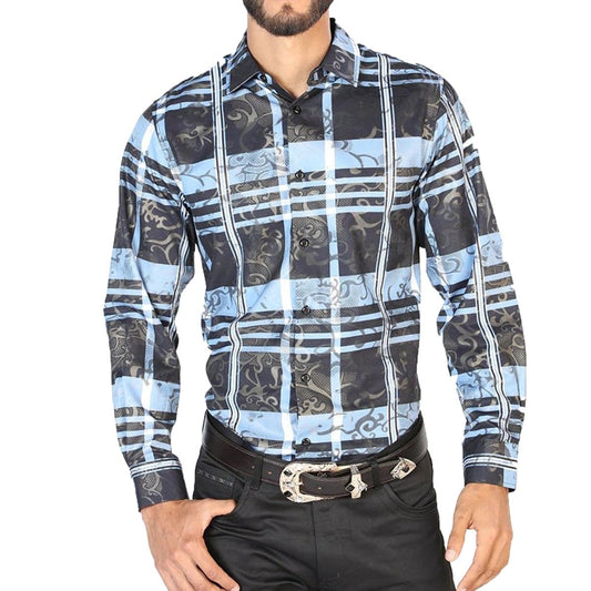 Camisa Vaquera de Moda El Señor de los Cielos Negro y Azul (43864)