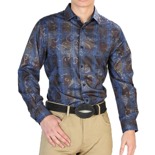 Camisa Vaquera de Moda El Señor de los Cielos Negro y Azul (43866)