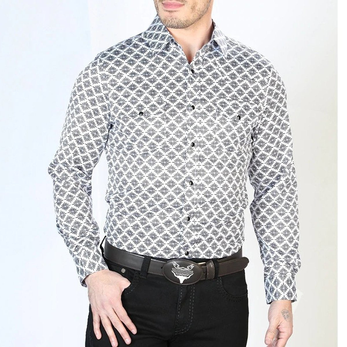 Camisa Vaquera de Moda El Señor de los Cielos Negro y Gris (43930)