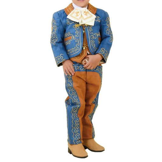 Traje Charro para Niño (TODO INCLUIDO) Azul Royal con Ocre y Oro (72326)