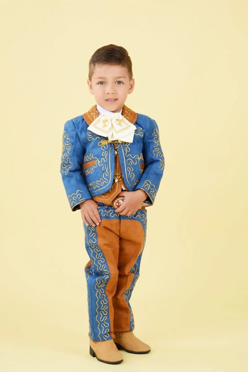 Traje Charro para Niño (TODO INCLUIDO) Azul Royal con Ocre y Oro (72326)