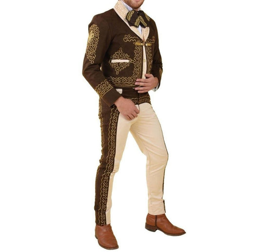 Traje de Charro para Hombre (TODO INCLUIDO) Color Cafe con Beige  (72145)